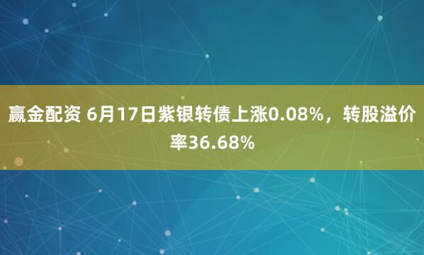 赢金配资 6月17日紫银转债上涨0.08%，转股溢价率36.68%