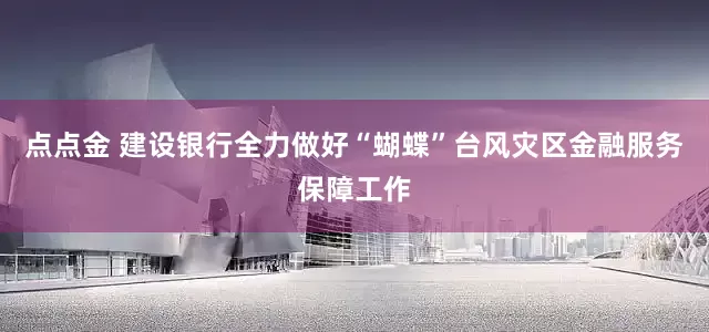 点点金 建设银行全力做好“蝴蝶”台风灾区金融服务保障工作